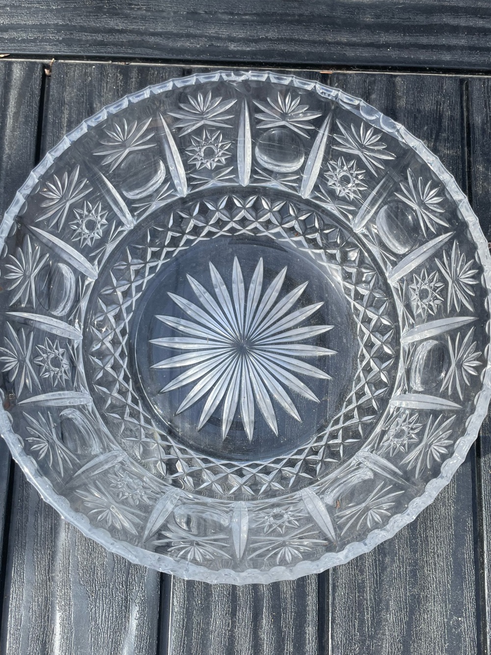Pressed Glass Serving Bowl - Clear Starburst Pattern